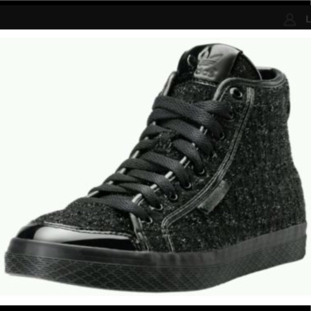 Adidas Honey Triple Black Shimmer Mid High Tops Sneakers Size 8.5 - Picture 1 of 12